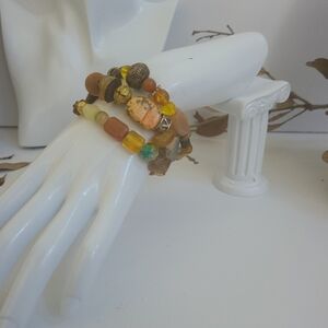 Three Boho Multi-Strand Yellow & Earth Tone Beaded Bracelets